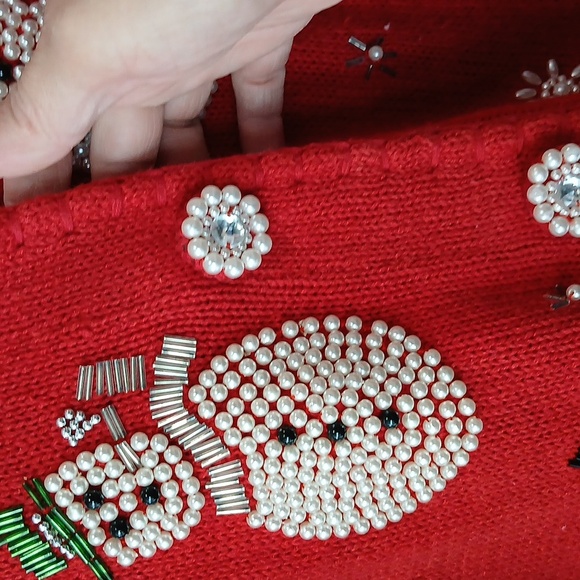 Vintage Snowman Beaded Sweater Button Down Womens Medium Ugly Christmas Sweater - Picture 5 of 7